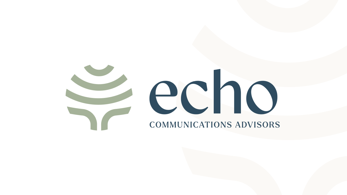 Echo Communications Advisors logo on Brand white background with overlay of brandmark