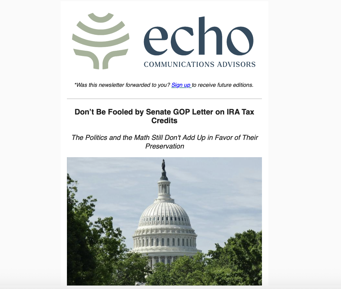 echo chamber newsletter senate letter tax credits